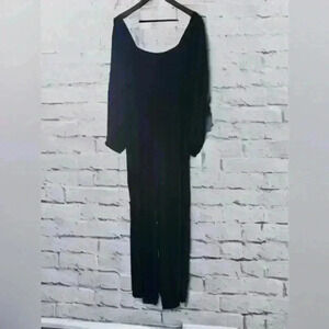 Madewell Tie Back Black Smocked Bodice and Satin Jumpsuit Size 20